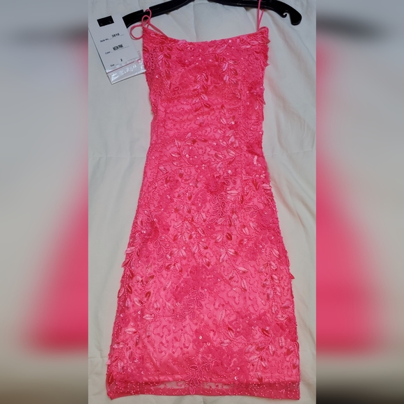 Prom,Formal/semi Primavera Couture 3816 Fitted Sequin Cocktail Dress - Picture 3 of 8